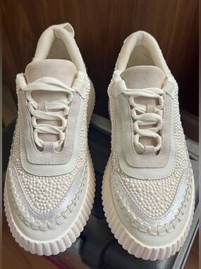 Dolce Vita Dolen Vanilla Pearl Suede Leather Platform Sneaker Shoes Size9 - EUC